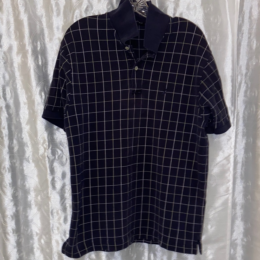 Nautica Navy Checkered Polo Shirt Men’s Size Large 🔥 BL1